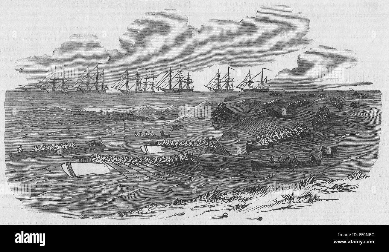 SIERRA LEONE schiavitù attraversando Bar di Moa River 1849. Illustrated London News Foto Stock