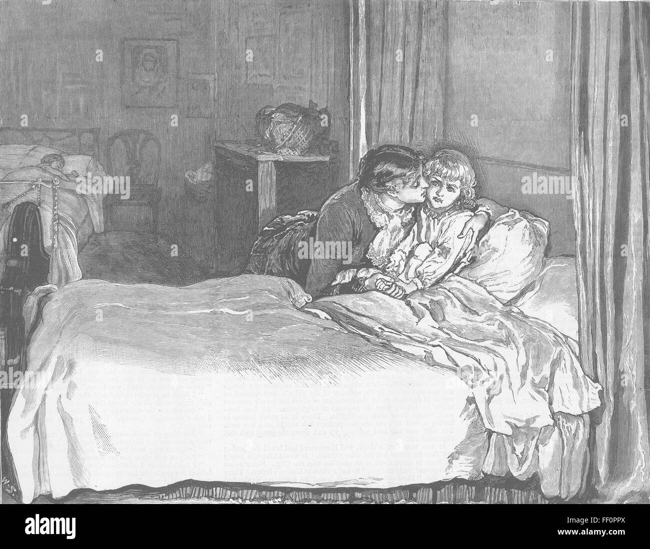 Bambini baciare un bambino dormire 1882. Il grafico Foto Stock