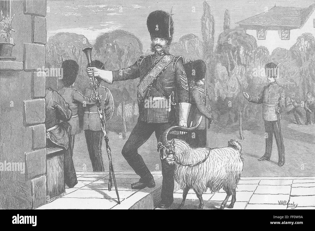 Il Galles St David's Day-goat & Drum-Maj, Fusiliers 1873. Il grafico Foto Stock