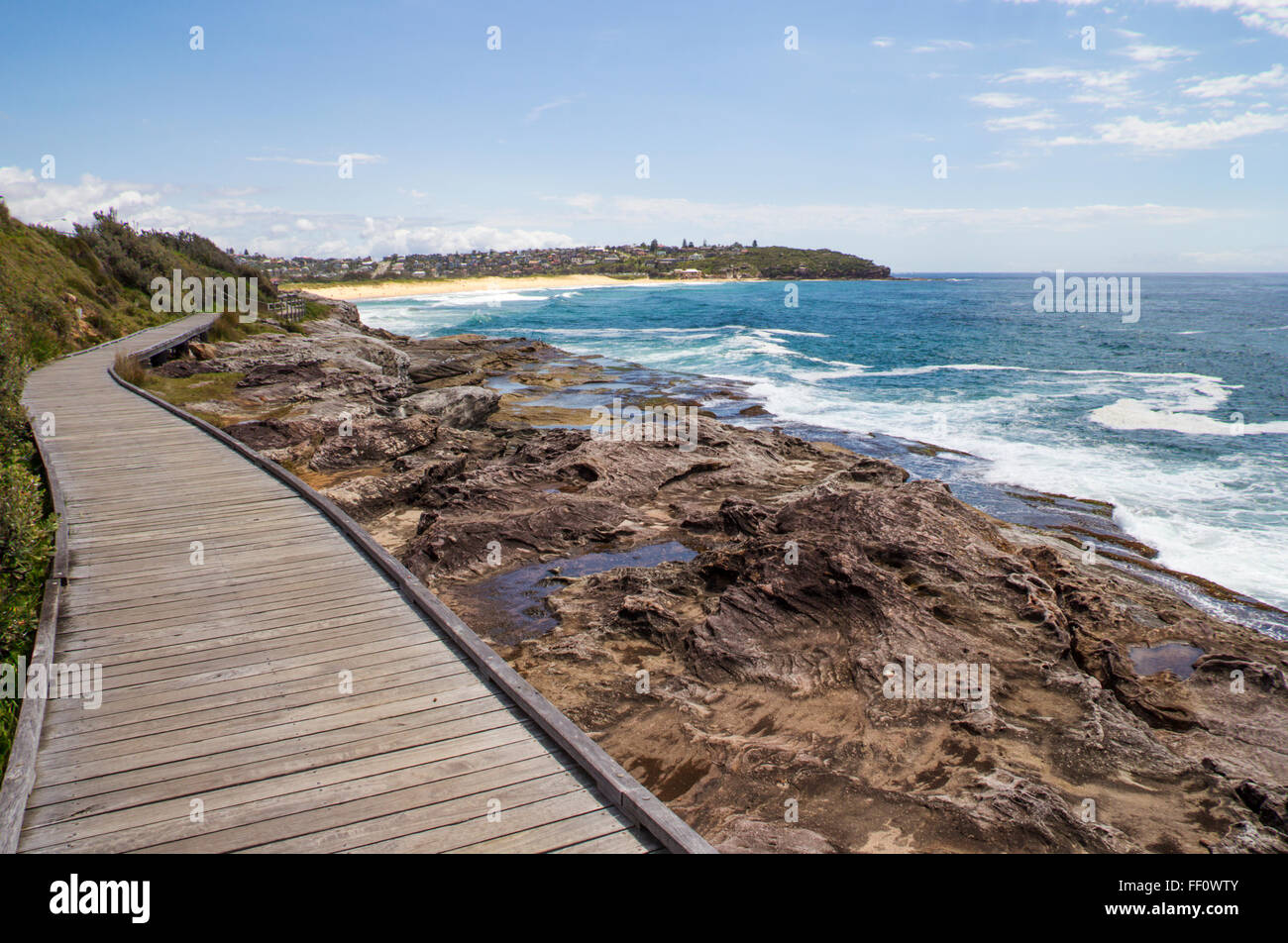 La passeggiata a mare lungo la costa di Curl Curl, Sydney's spiagge settentrionali, Nuovo Galles del Sud Foto Stock