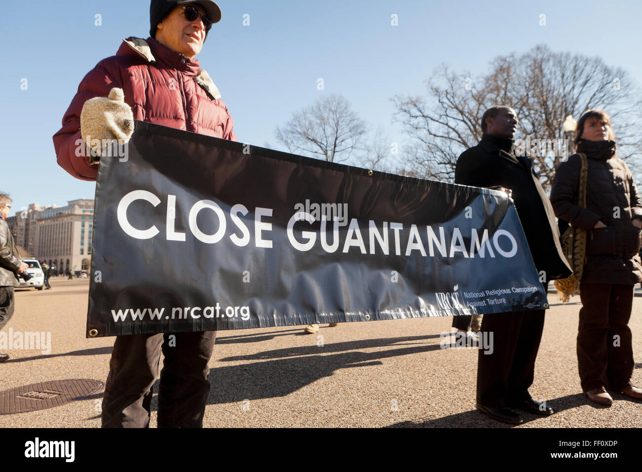 11 gennaio 2016 - Washington DC, Stati Uniti d'America: attivisti per i diritti umani protestare davanti alla Casa Bianca per la chiusura di Guantanamo Foto Stock