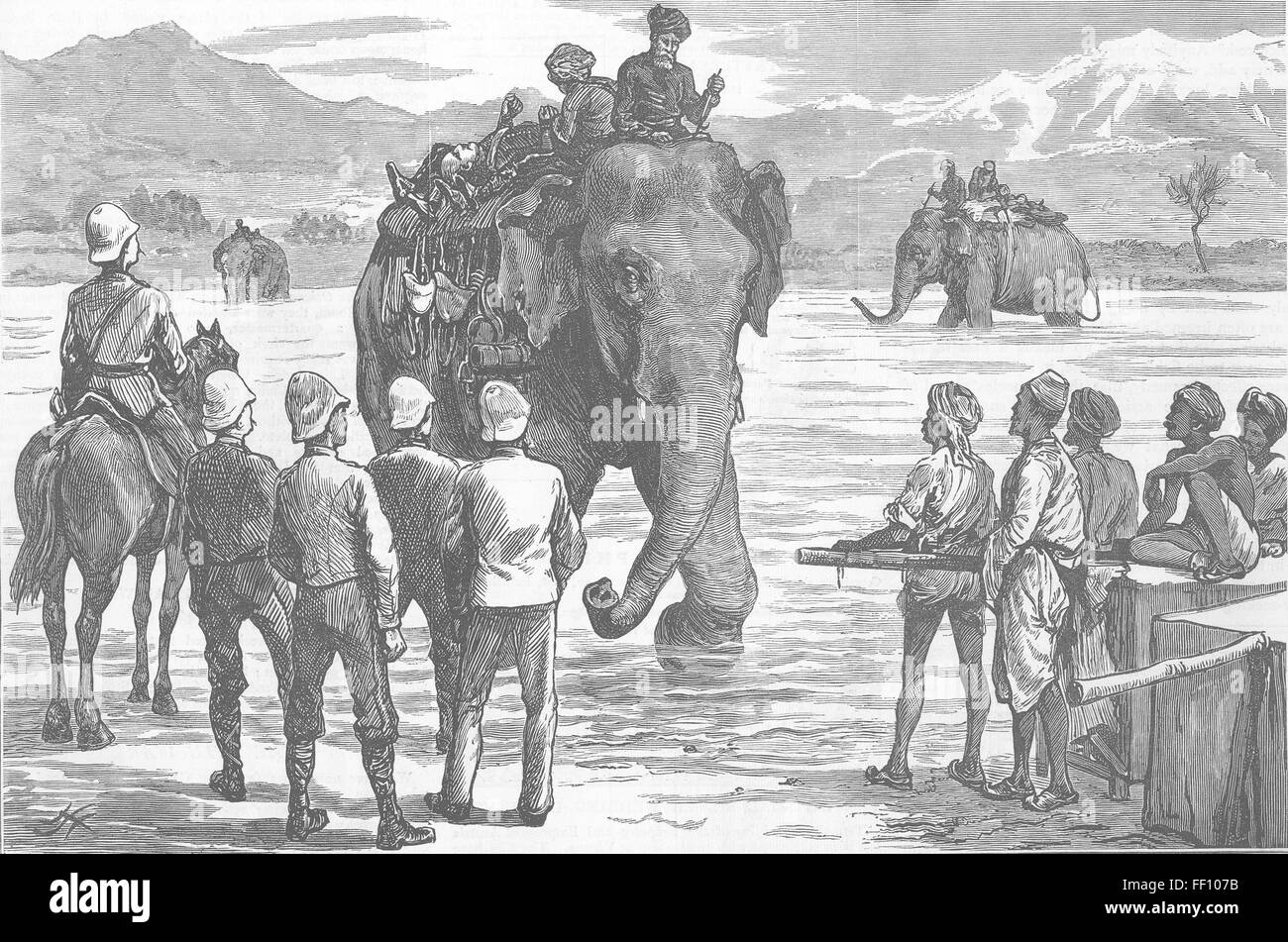 Gli elefanti portando i morti in 1879. Il grafico Foto Stock