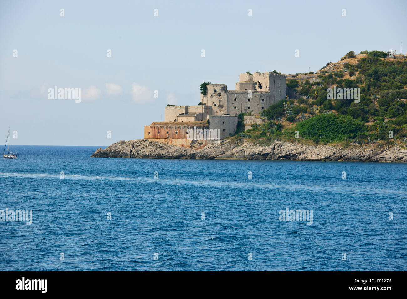 Montenegro fortificazioni a ingresso alla baia di Herceg Novi,Villaggi,montagna, Mamula,Fortezza,Lustica penisola,Montenegro Foto Stock