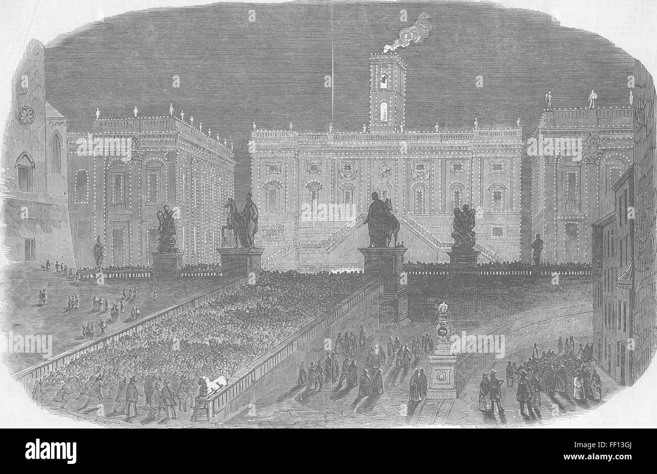 Italia Campidoglio illuminato, Roma 1849. Illustrated London News Foto Stock