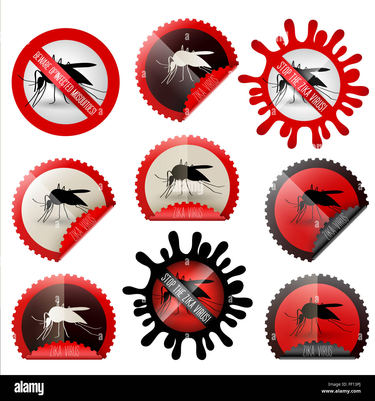 Infetti icona mosquitoe consapevolezza gruppo isolato in forma di timbro, con colori e forme di scegliere Foto Stock