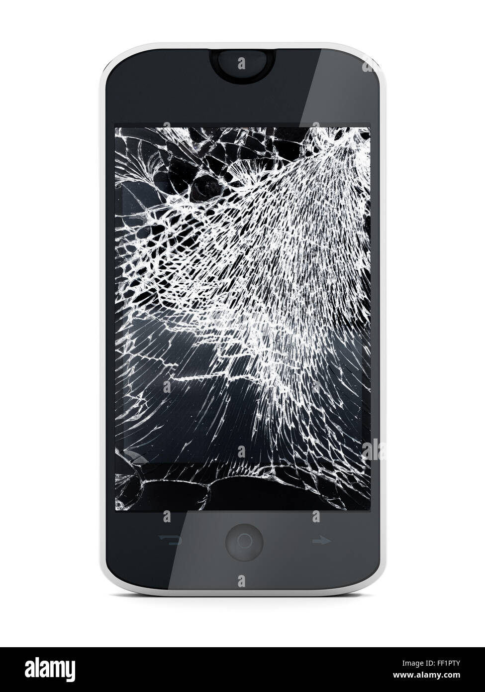 Smartphone con schermo rotto isolati su sfondo bianco Foto Stock