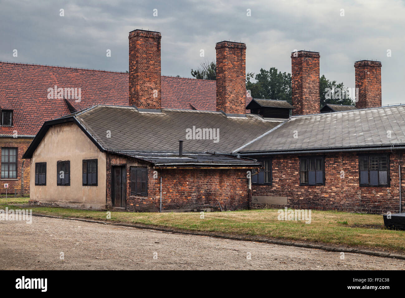 Cucina edificio dell'ex campo di concentramento nazista di Auschwitz io in Oświęcim, Polonia. Foto Stock