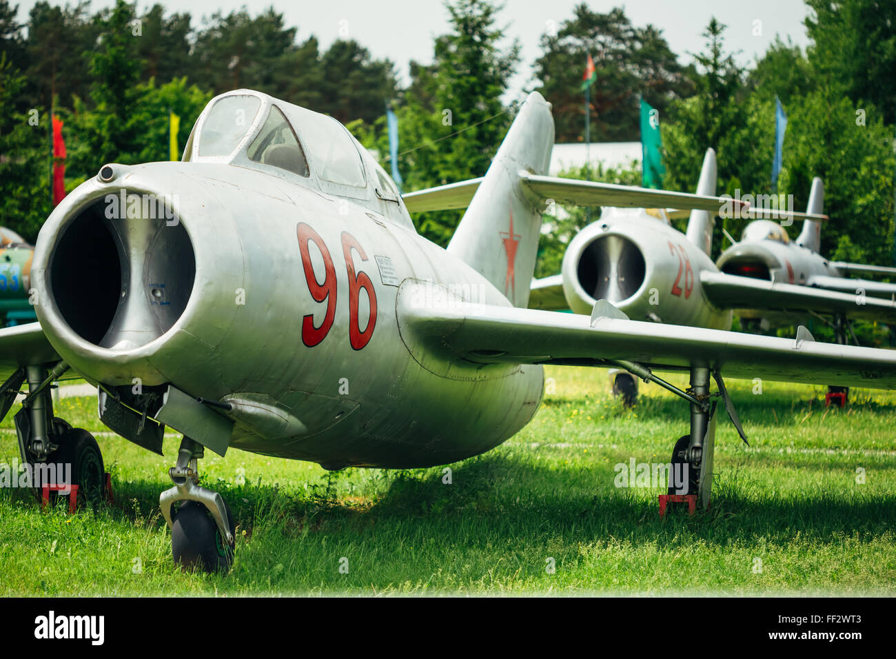 BOROVAYA, Bielorussia - Giugno 04, 2014: MiG-15 UTI è Soviet russo ad alto subsonico aerei da combattimento. Essa è stata utilizzata come efficace minaccia Foto Stock