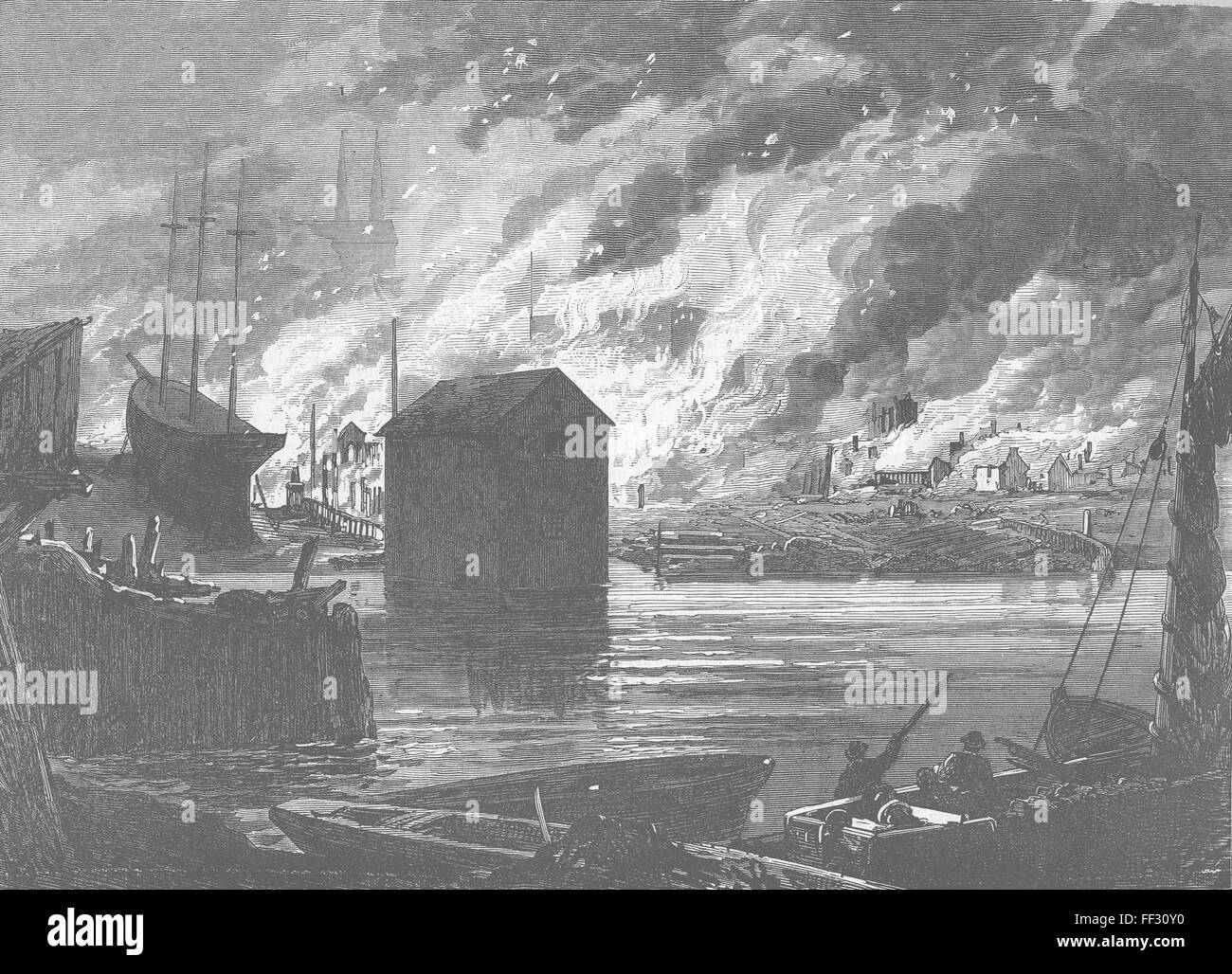 CANADA il grande incendio a Quebec 1870. Illustrated London News Foto Stock