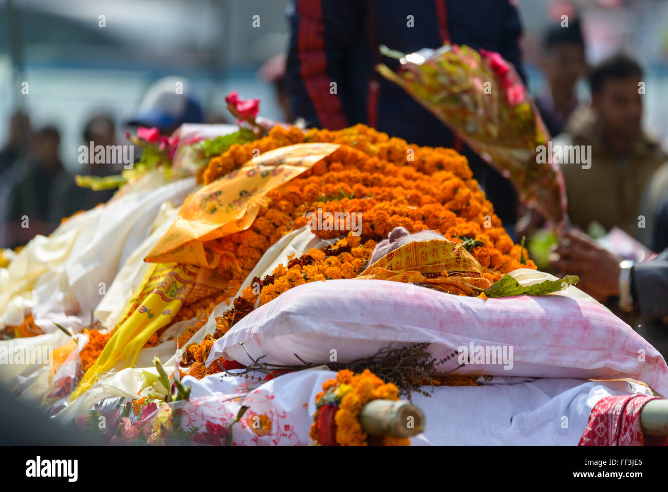 Dasharath Stadium, Kathmandu, Nepal. Il 10 febbraio, 2016. Persone che pagano la loro ultima rispetto a Sushil Koirala, Nepal ex Primo Ministro e Presidente del Congresso Nepalese partito politico. Credito: Dutourdumonde/Alamy Live News Foto Stock