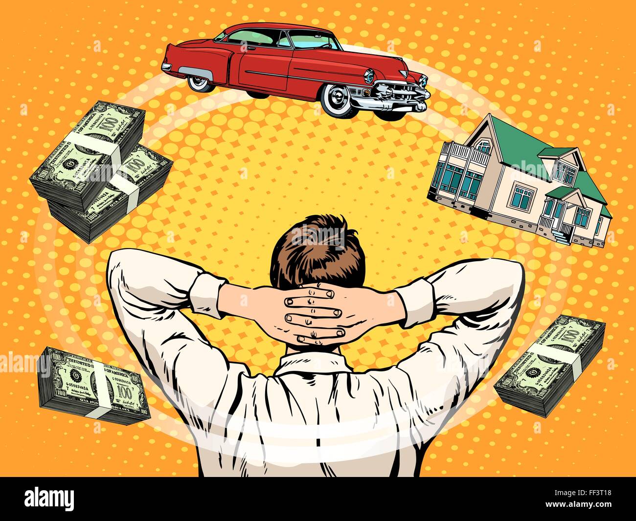 Sogni di affari acquirente home auto denaro reddito Illustrazione Vettoriale
