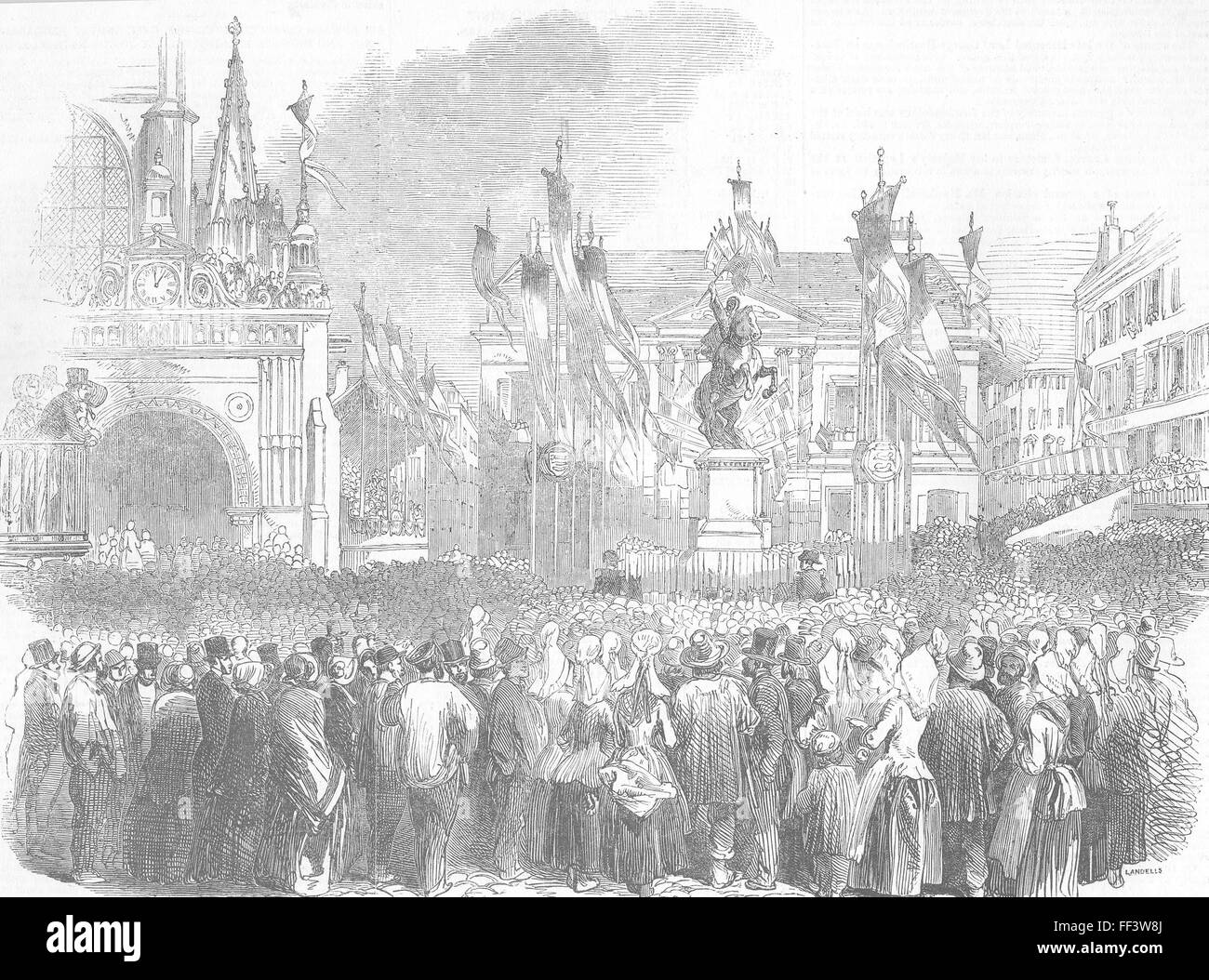 FALAISE statua di Guglielmo il Conquistatore scoprimento 1851. Illustrated London News Foto Stock