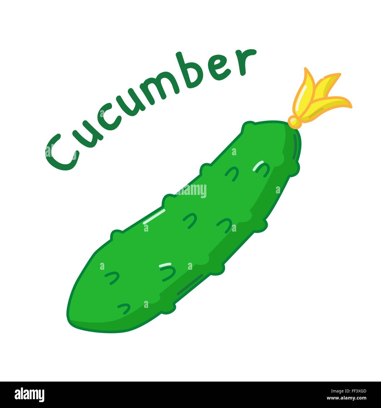 Icona di isolato di materie cetriolo con nome Illustrazione Vettoriale