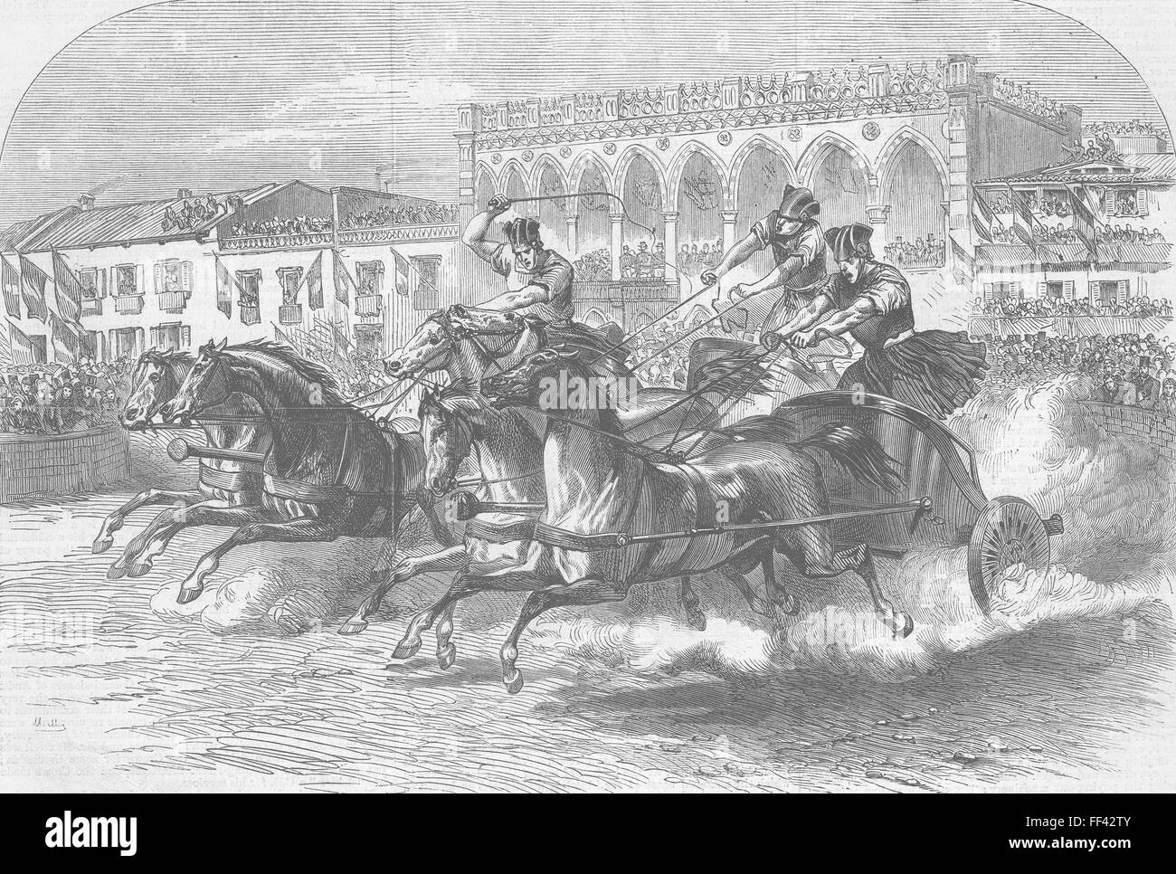 Italia corse sui carri, Fete per re italiano, Padova 1865. Illustrated London News Foto Stock