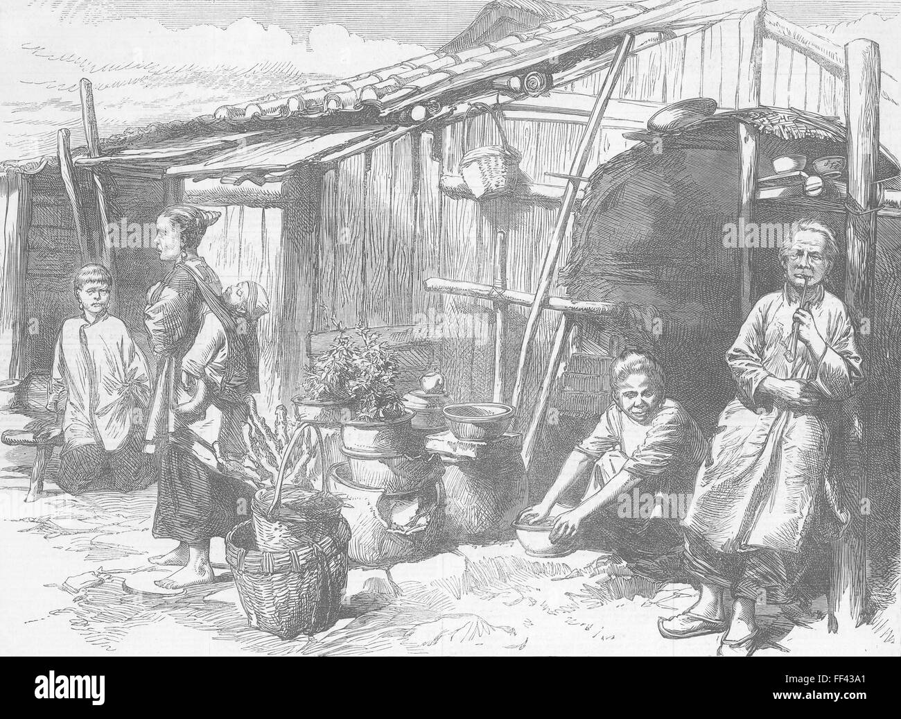 Famiglia cinese di una famiglia contadina 1872. Illustrated London News Foto Stock