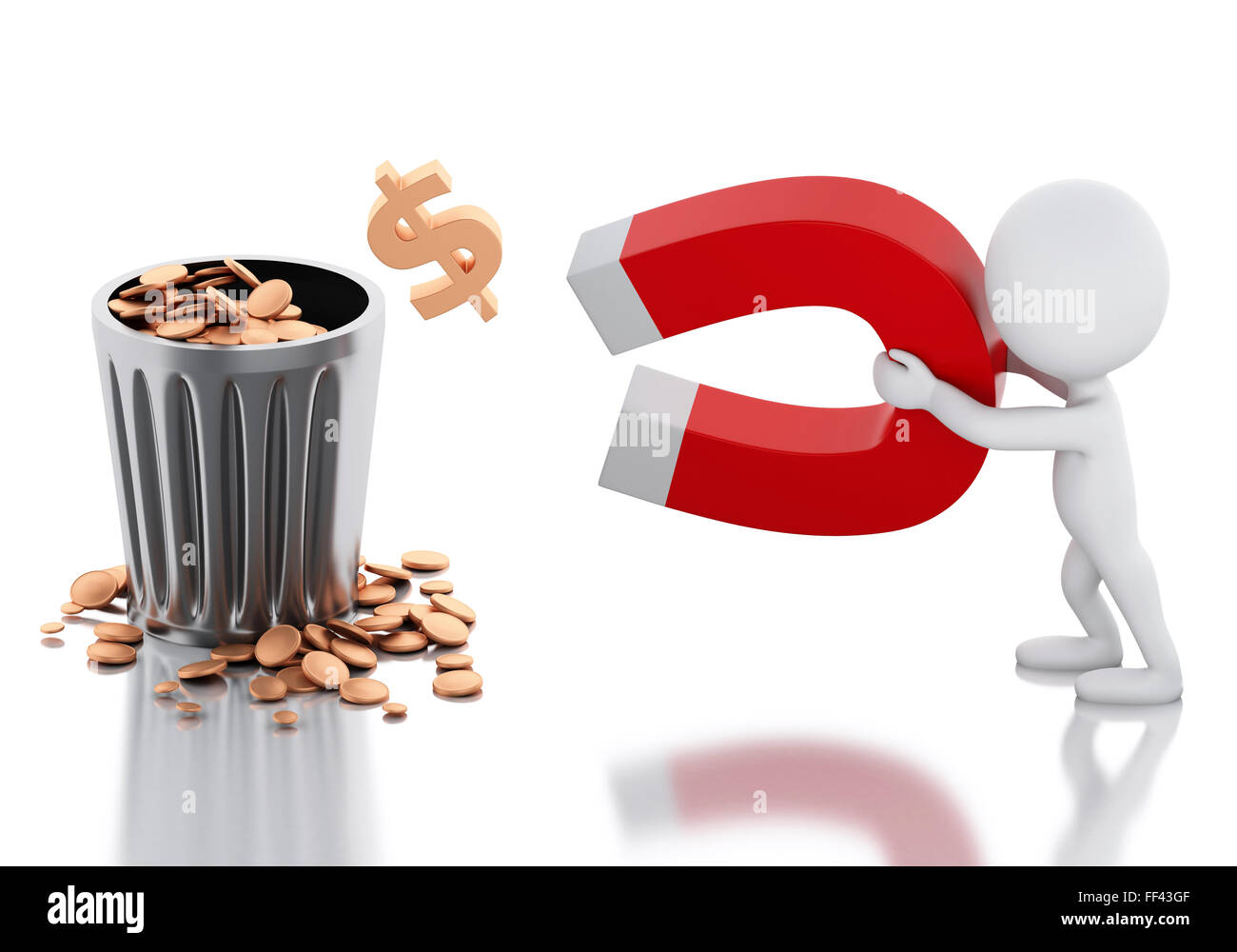 3D renderer immagine. Persone di colore bianco con magnete a ferro di cavallo attirare denaro. Isolato sfondo bianco Foto Stock