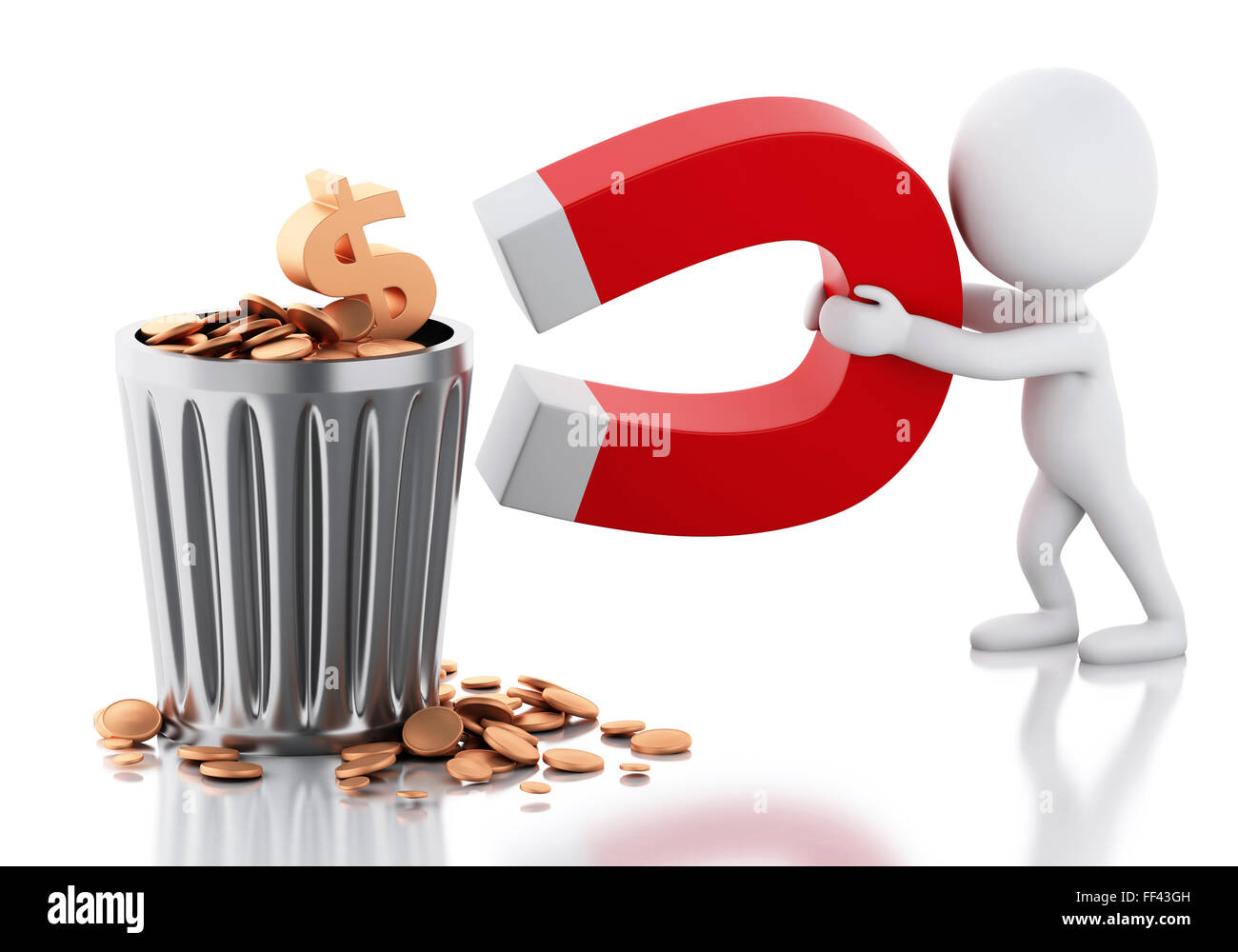 3D renderer immagine. Persone di colore bianco con magnete a ferro di cavallo attirare denaro. Isolato sfondo bianco Foto Stock