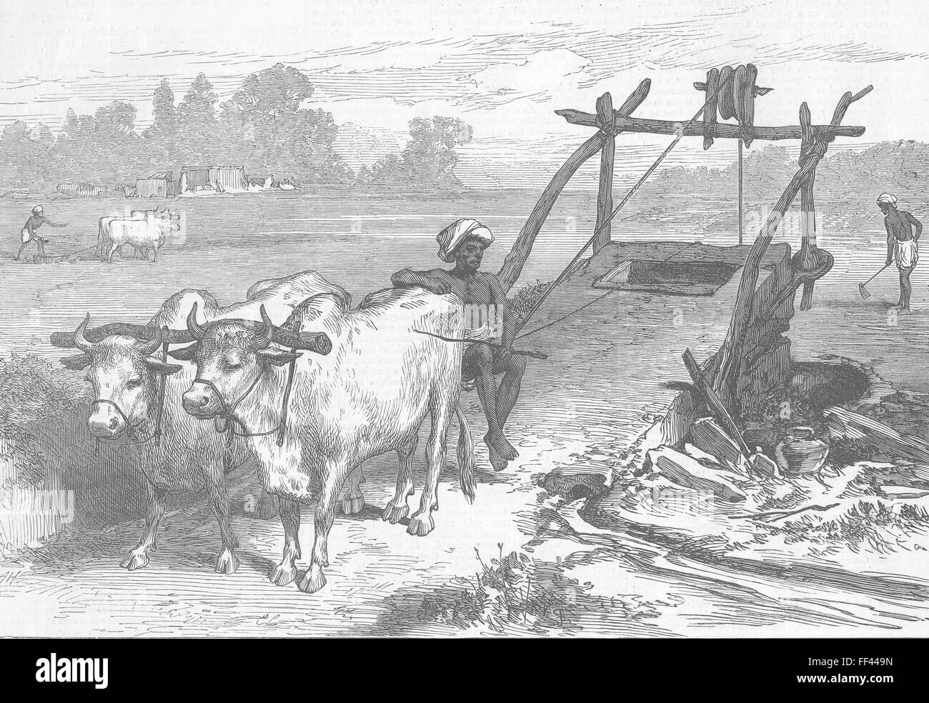 In India la carestia, Bengala modalità indiano di irrigazione 1874. Illustrated London News Foto Stock