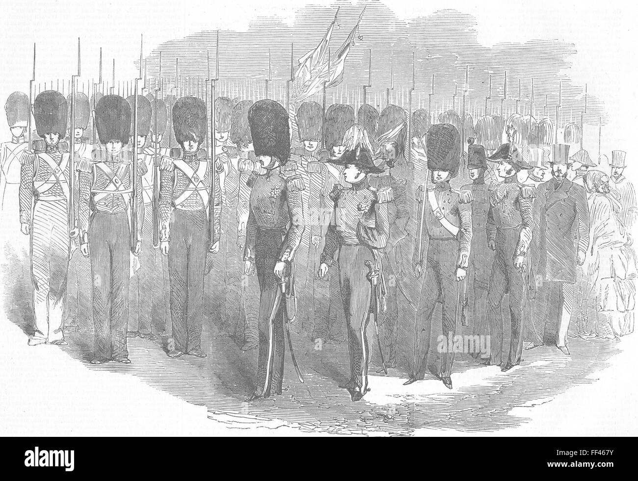 WELLINGTON CASERMA Fusilier 1°, 3° granatieri 1854. Illustrated London News Foto Stock