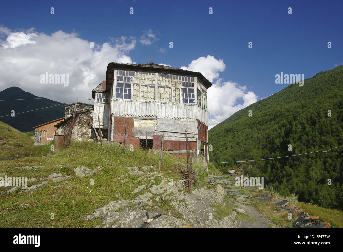 Casa in Ushguli, Svaneti superiore, maggiore Caucaso, Georgia Foto Stock