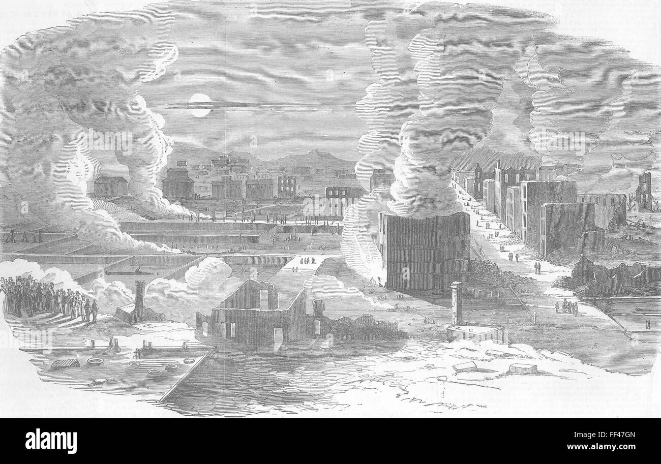 SAN FRANCISCO i danni di un incendio, Pacific St, Montgomery St 1851. Illustrated London News Foto Stock