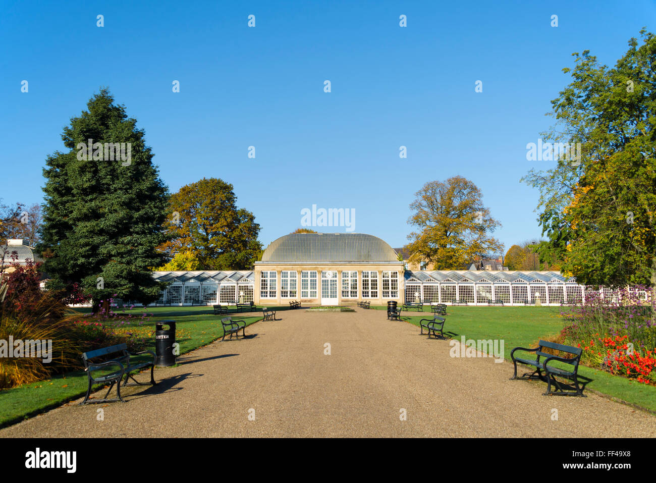 I padiglioni, Sheffield Botanical Gardens, Sheffield South Yorkshire, Inghilterra, Regno Unito. Foto Stock