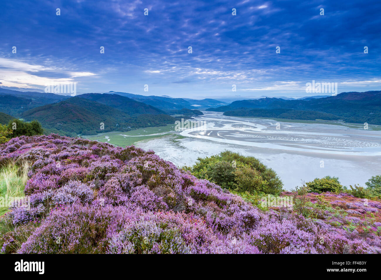 Mawddach Estuary visto dal Panorama a piedi sopra Barmouth, Gwynedd, Wales, Regno Unito, Europa. Foto Stock