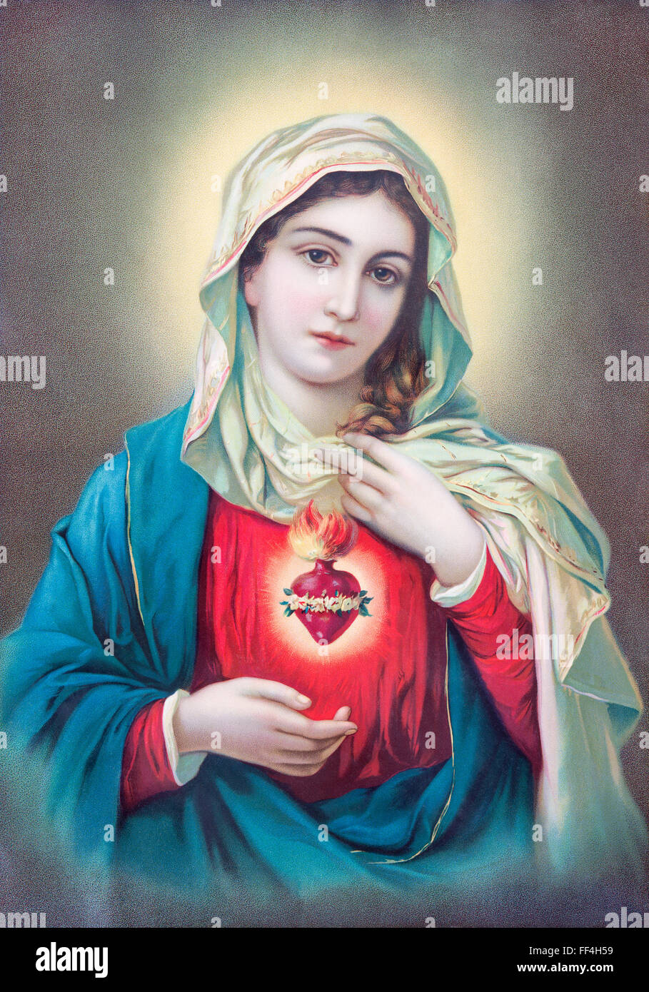 SEBECHLEBY, Slovacchia - 27 luglio 2015: tipica immagine cattolica del cuore della Vergine Maria dalla Slovacchia, dall artista sconosciuto del XX sec.. Foto Stock