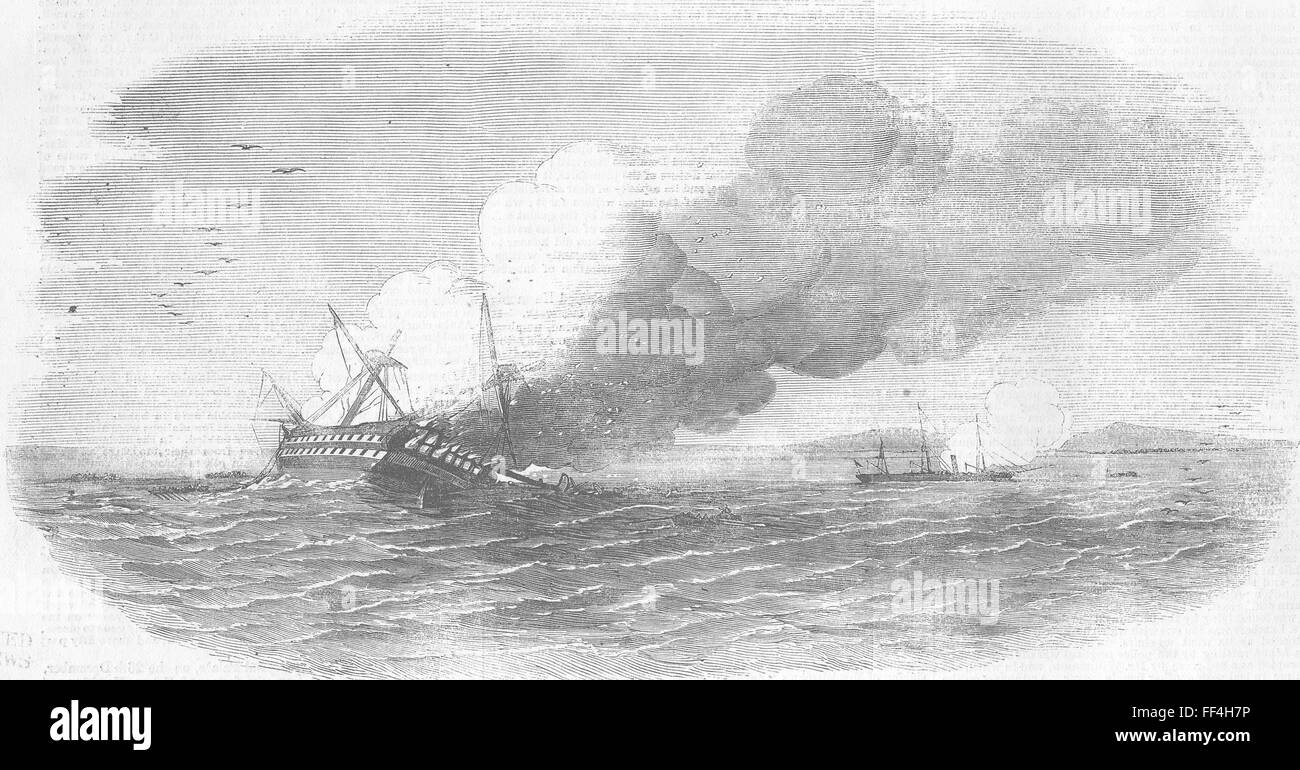 L'UCRAINA masterizzazione di nave turca--guerra, Eupatoria 1857. Illustrated London News Foto Stock