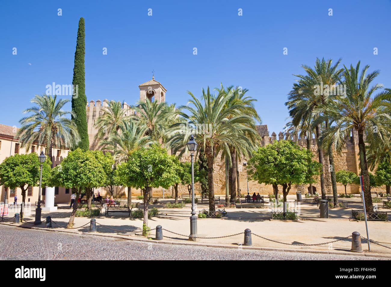 CORDOBA, Spagna - 25 Maggio 2015: le pareti del palazzo Alcazar de los Reyes Cristianos. Foto Stock