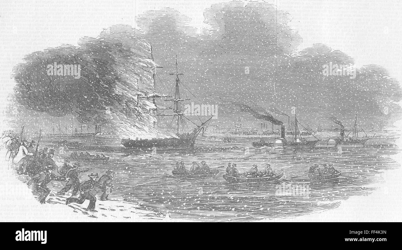 Masterizzazione di Londra di nave Henry, Blackwall 1845. Illustrated London News Foto Stock