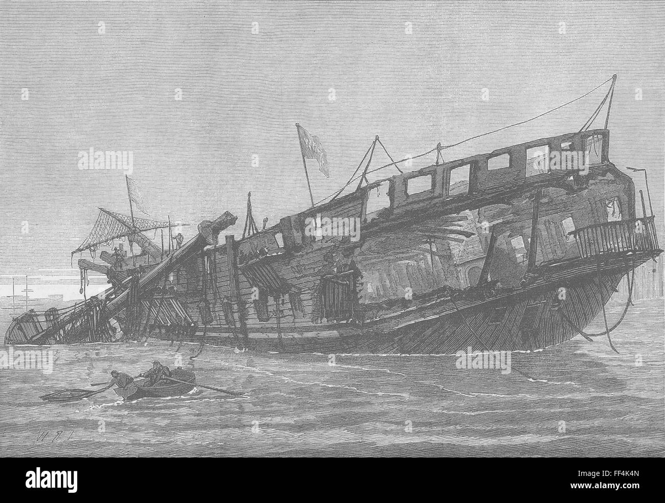 MILITARIA Relitto della Warspite di formazione-nave, bassa marea 1876. Illustrated London News Foto Stock