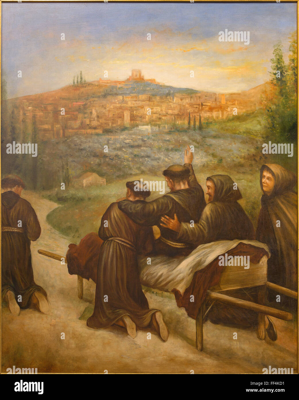 CORDOBA, Spagna - 27 Maggio 2015: la scena di san Francesco di Assisi benedicite prima della morte la città di Assisi. Foto Stock