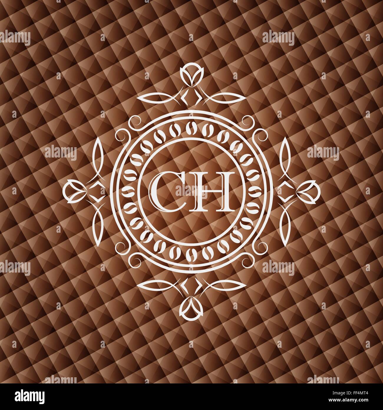 Coffee House. Elegante e lussuoso floreali telaio del monogramma di modello sul marrone cioccolato sfondo geometrica Illustrazione Vettoriale