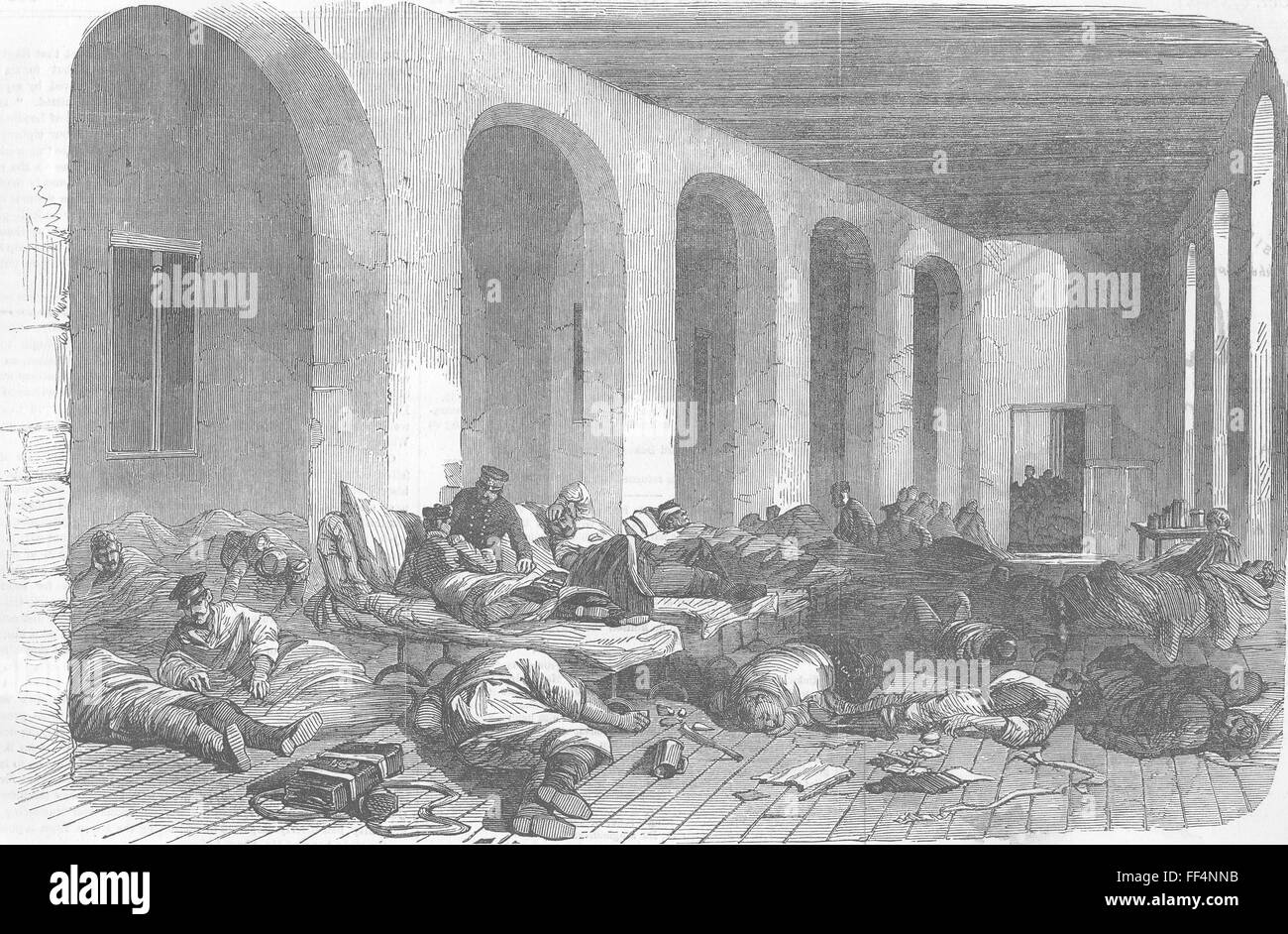 L'UCRAINA Ospedale, Sevastopol-Doctor w/ feriti 1855. Illustrated London News Foto Stock