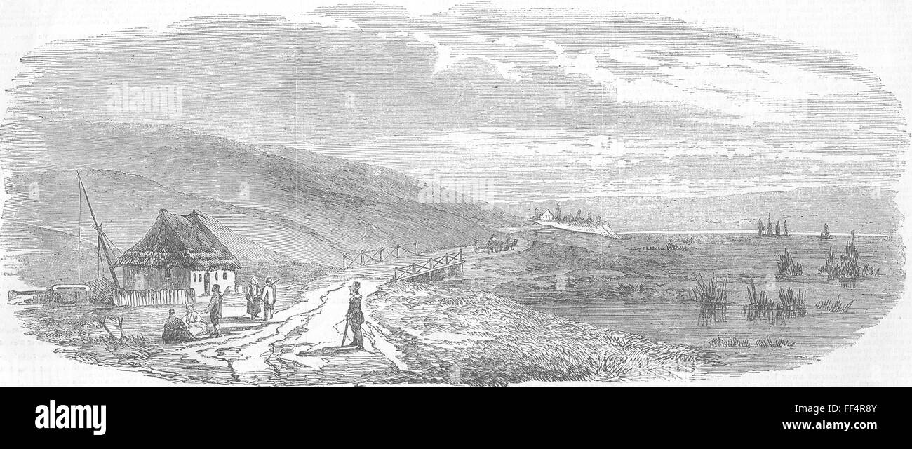La ROMANIA rive del fiume Prut-confine moldavo 1853. Illustrated London News Foto Stock