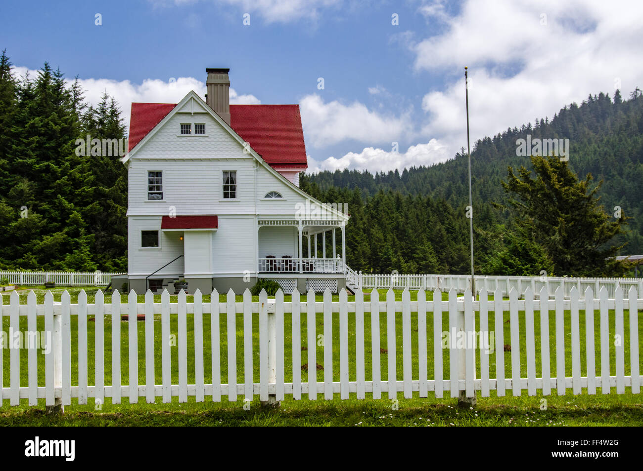 Testa Heceta Lightouse lightkeepers cottage sulla costa dell'Oregon Foto Stock