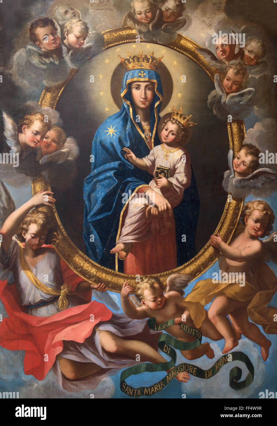 Roma, Italia - 25 Marzo 2015: La Madonna tra gli angeli nella Chiesa di San Marcello al Corso di Agostino Masucci (1727). Foto Stock