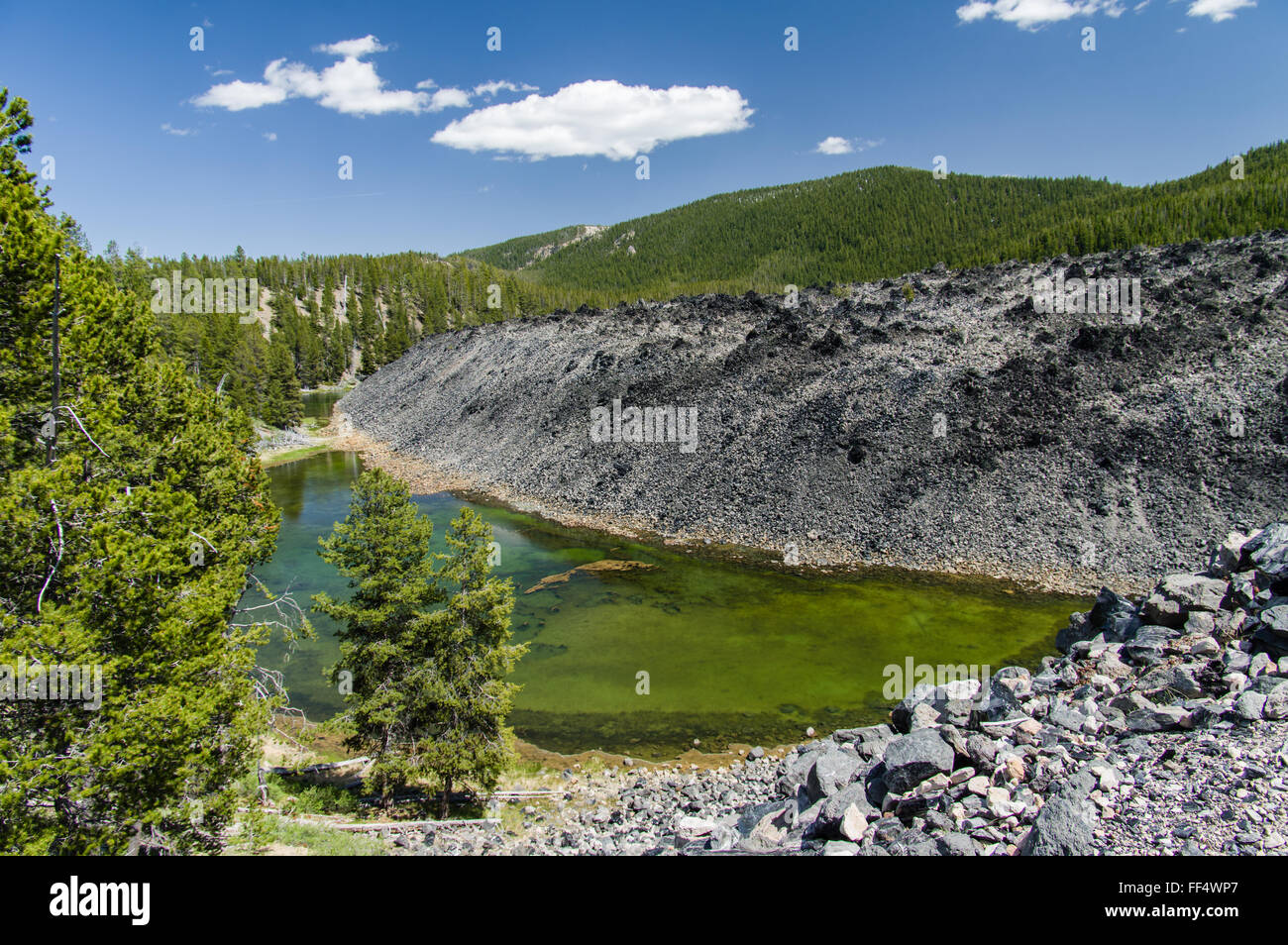 Resta rocciosa di origine vulcanica del flusso di lava nel cratere Newberry. Oregon Foto Stock