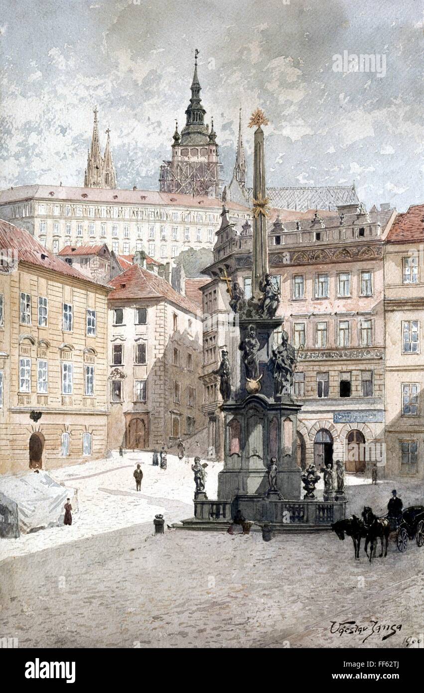 Geografia / viaggio, Cecoslovacchia, Praga, piazza di fronte a San Nicola e Cattedrale di San Vito, pittura, 1900, diritti aggiuntivi-clearences-non disponibile Foto Stock