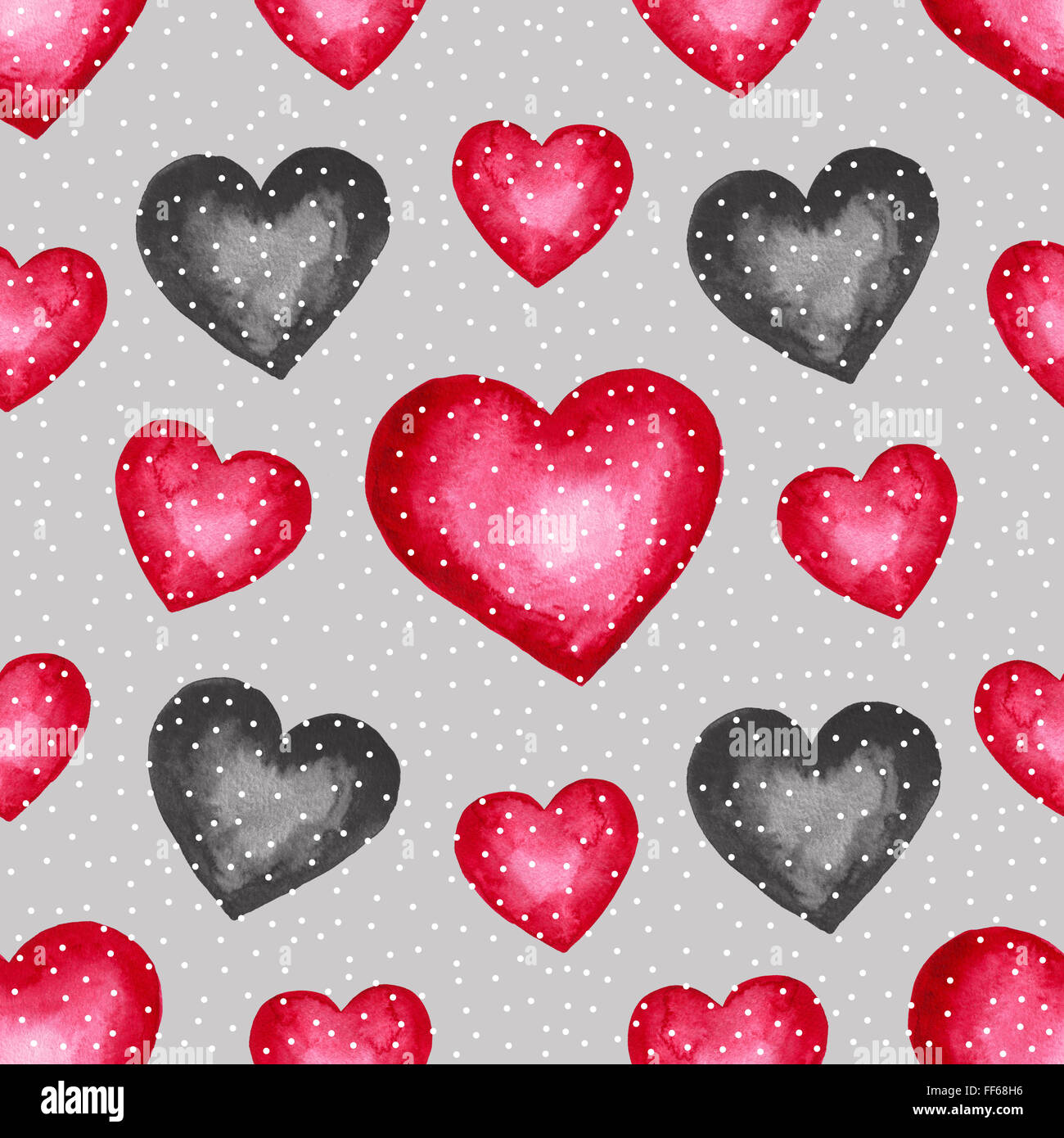 Carino acquerello rosso sfondo cuori Foto Stock