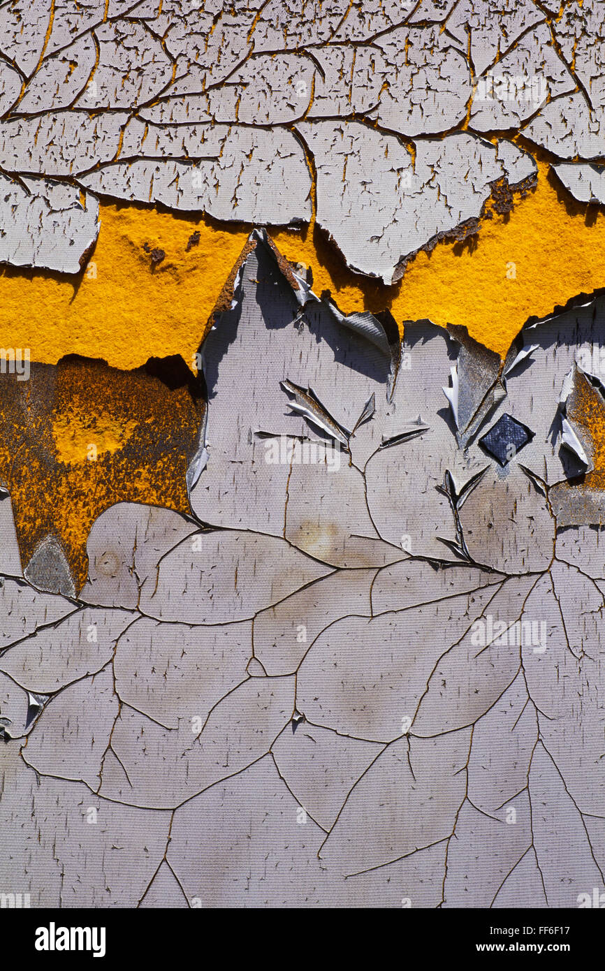 Dettaglio del peeling e incrinato vernice su un vecchio muro di silo. Foto Stock