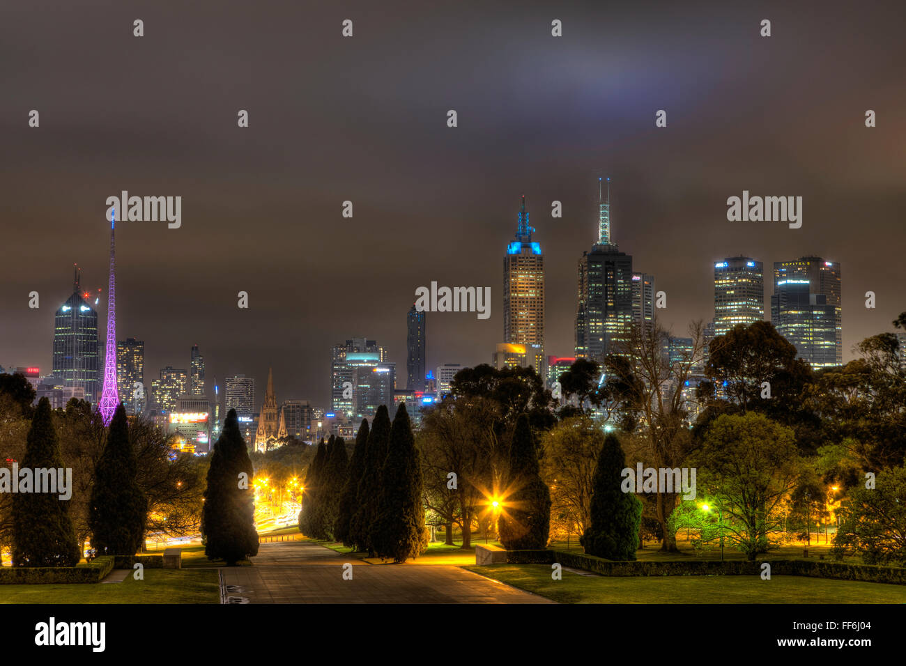 Melbourne Skyscapes di notte Foto Stock