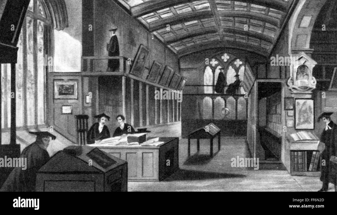 Pedagogia, università, Bodleian Library, Oxford, disegno di R. W. W. Bus (1804 - 1875), XIX secolo, XIX secolo, grafica, grafica, Gran Bretagna, biblioteca, biblioteche, libreria, scaffali, scaffali, scaffali, libri, libri, tabelle, tavolo, lettura, lettura, apprendimento, pedagogia, pedagogia, pedagogia, istruzione, università, università, università, storia, persone, diritti aggiuntivi non disponibili Foto Stock