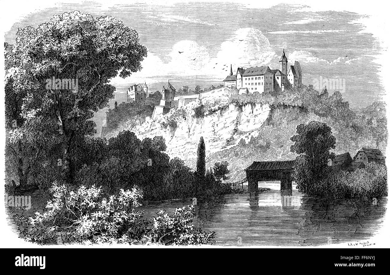 Geografia / viaggio, Germania, Dornburg, castelli, Castello Vecchio, vista esterna, incisione in legno, fine del XIX secolo, fiume Saale, castelli di Dornburg, Ducato di Sassonia-Weimar-Eisenach, Sassonia - Weimar - Eisenach, Impero tedesco, Turingia, Europa, Europa centrale, storico, storico, diritti aggiuntivi-clearences-non disponibili Foto Stock