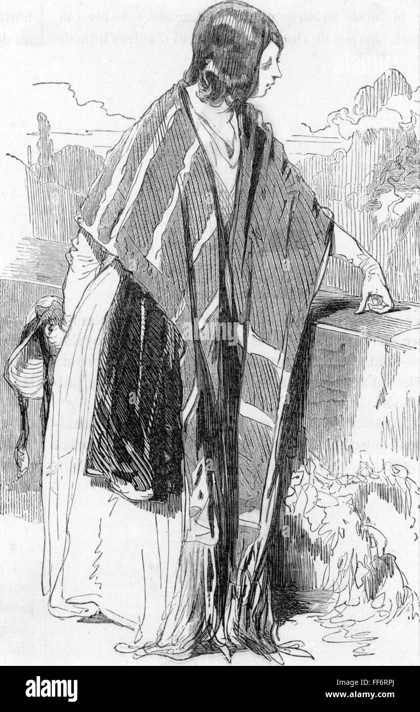 Moda, 19 ° secolo, signora con capo, incisione in legno, circa 1860, diritti aggiuntivi-clearences-non disponibile Foto Stock