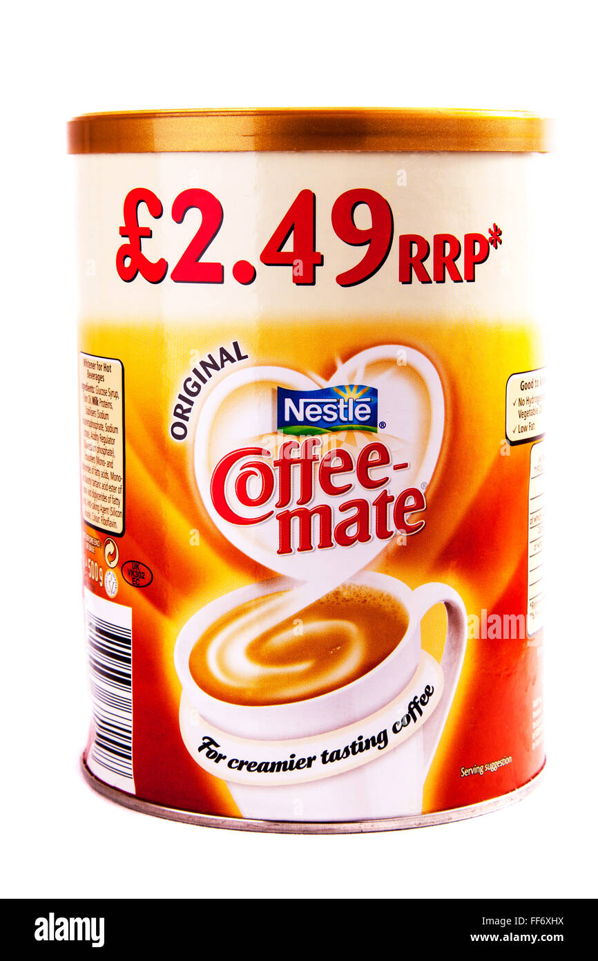 Latte in polvere di caffè in polvere mate Nestle marchio creamer crema intaglio tagliare lo sfondo bianco isolato Foto Stock