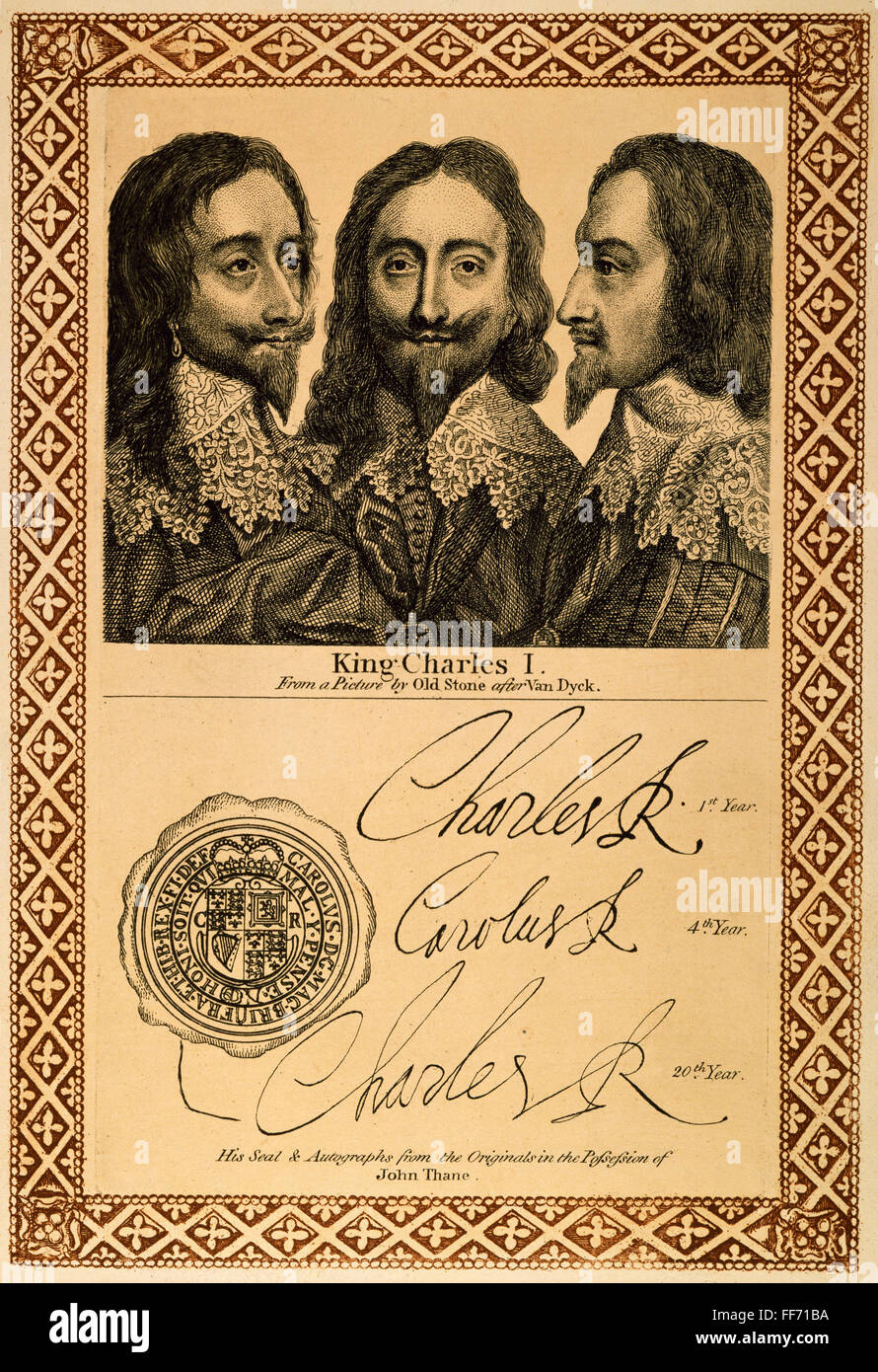 Carlo I di Inghilterra /n(1600-1649). Attacco inglese del XVIII secolo, dopo il triplice ritratto da Sir Anthony Van Dyck. Foto Stock