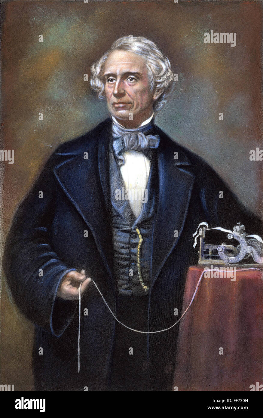 SAMUEL MORSE (1791-1872) /ncon il suo telegrafo. Mezzatinta da John Sartain. Foto Stock