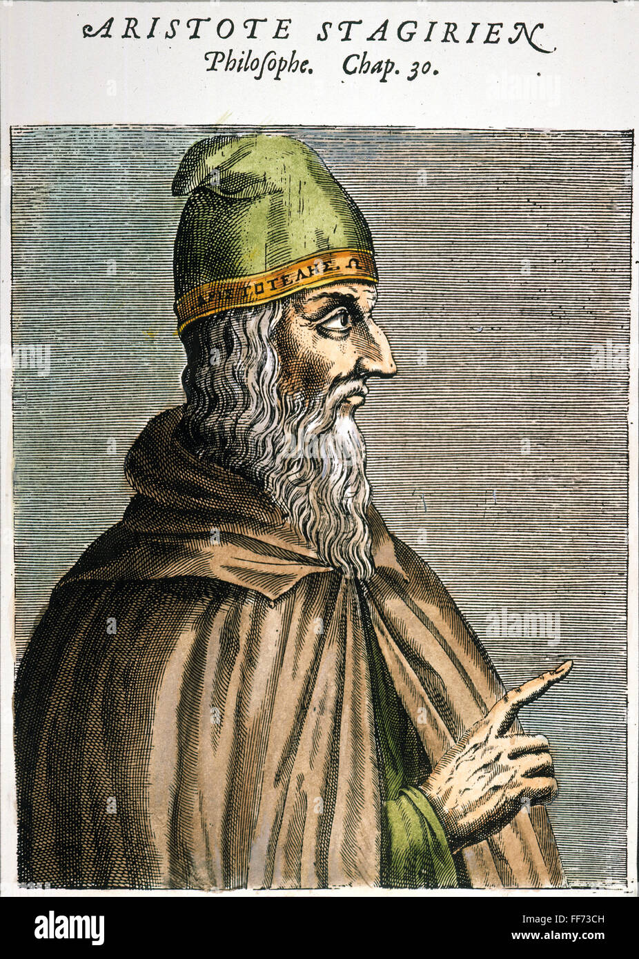 Aristotele (384-322 a.C.). /NGreek filosofo. Colore francese incisione, 1584. Foto Stock